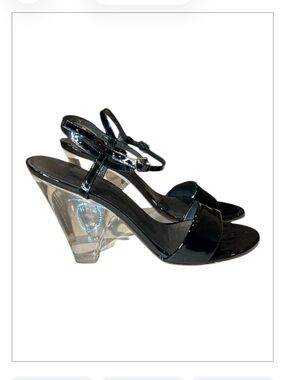 Stuart Weitzman Clear Lucite Heels Open Toe Black Strap Slingback Heels Size 10